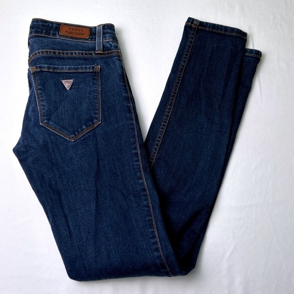 Guess Womens Power Skinny Low Jeans Dark Wash Size 24/0 Low Rise Stretch Denim